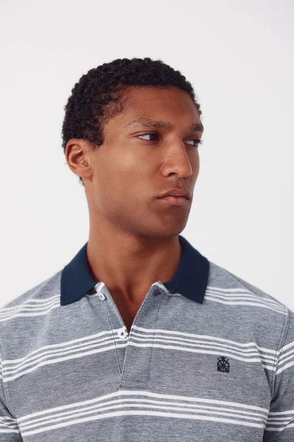 Cortefiel Striped oxford polo shirt Navy