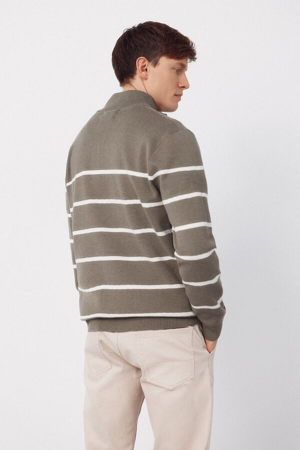 Cortefiel Striped jersey-knit with zip fastening  Kaki