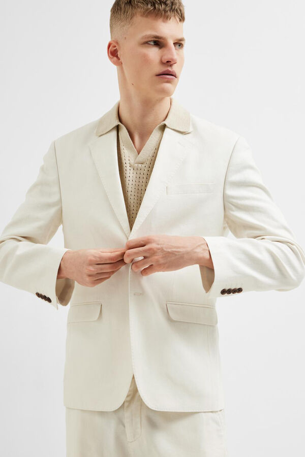 Cortefiel Regular fit linen blazer. White