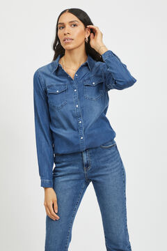 Cortefiel Camisa vaquera de mujer de manga larga con bolsillos Azul