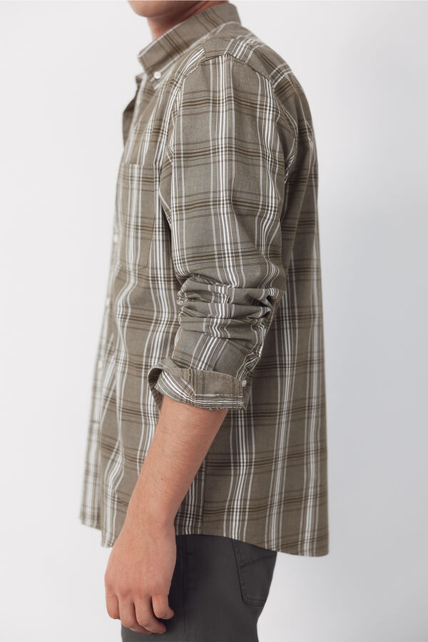 Cortefiel Checked poplin shirt Kaki