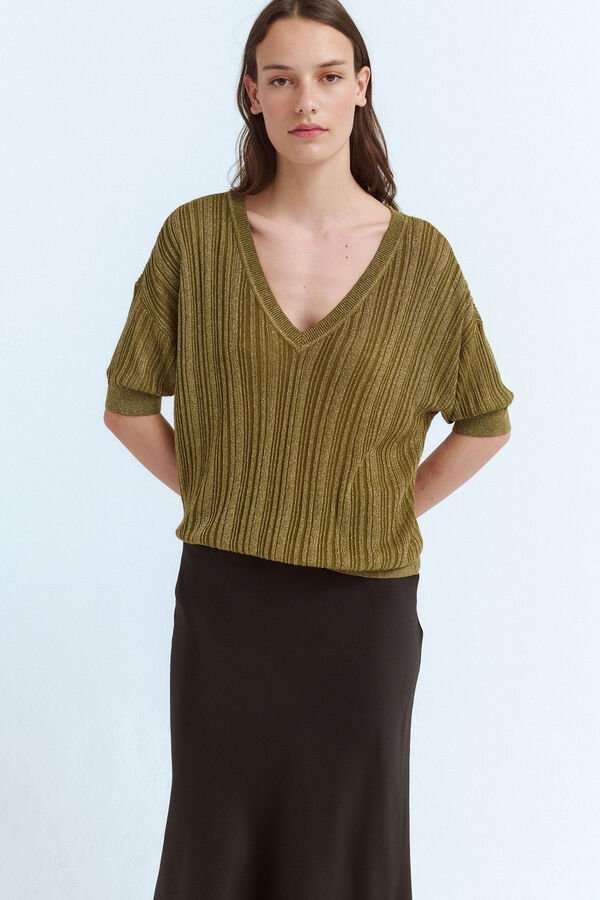 Vila Top de malha com lurex Verde