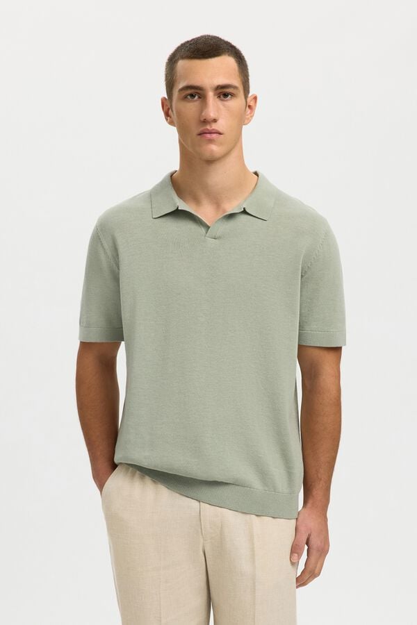 Selected Polo de malha com gola aberta Verde