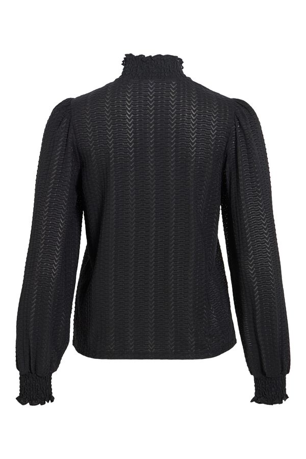 Vila High neck textured blouse Black
