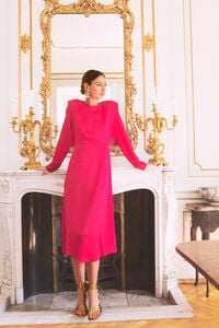 Cortefiel Long-sleeved dress with back opening Pink