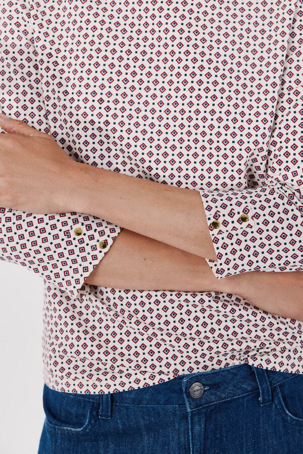 Cortefiel Boat neck T-shirt Printed red