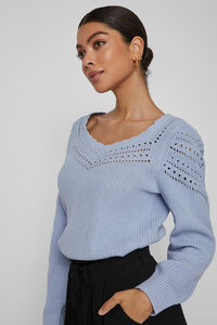 Cortefiel Long-sleeved Pointelle jersey-knit jumper Blue