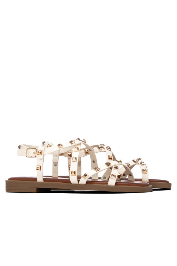 XTI Sand&aacute;lia estilo romana com tachas Ecru