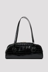 Cortefiel Crocodile effect baguette handbag Black