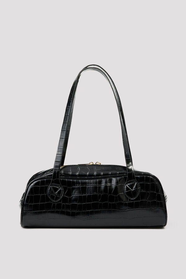 Cortefiel Crocodile effect baguette handbag Black