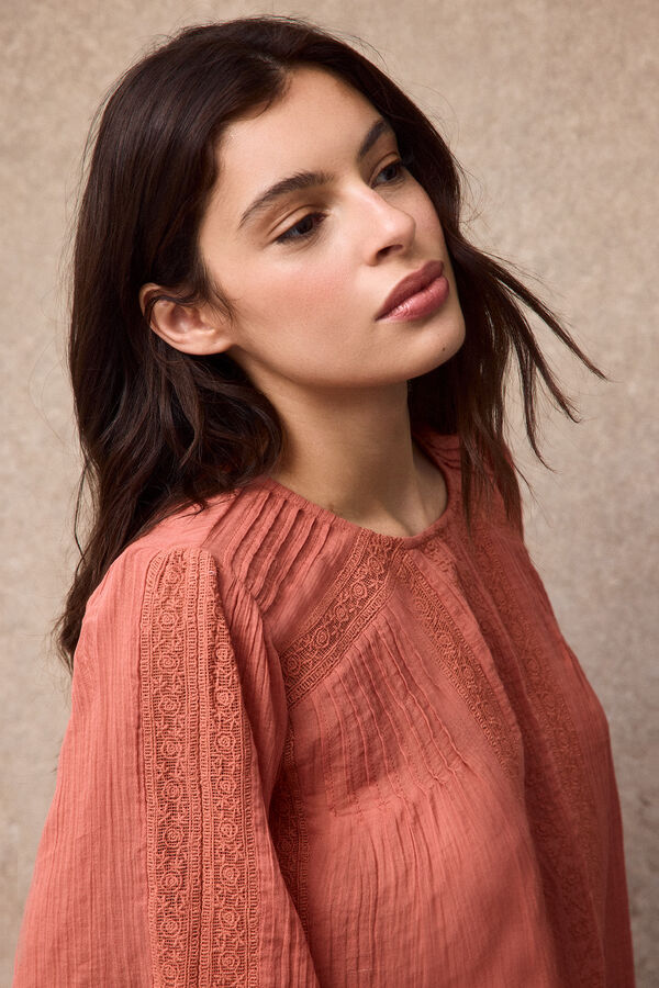 Slowlove Blusa com detalhes de renda Vermelho