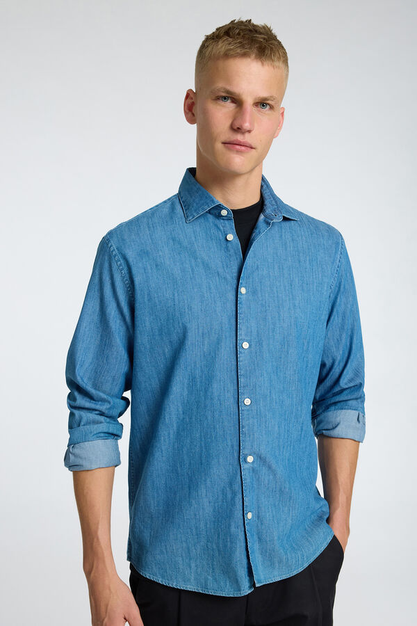 Selected Camisa de ganga de manga comprida Azul
