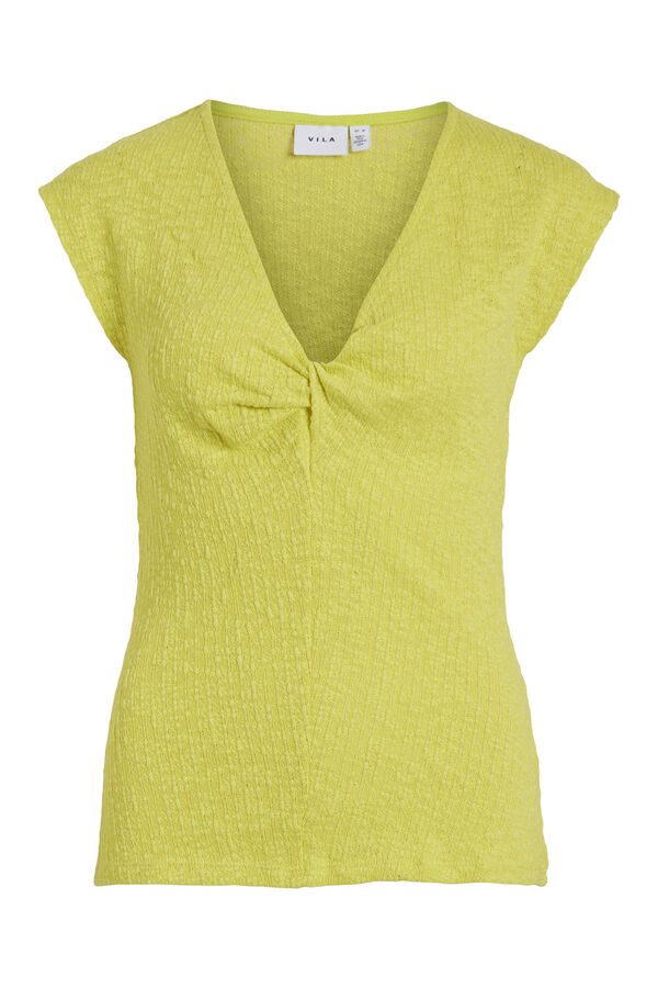 Cortefiel Short-sleeved V-neck T-shirt Yellow
