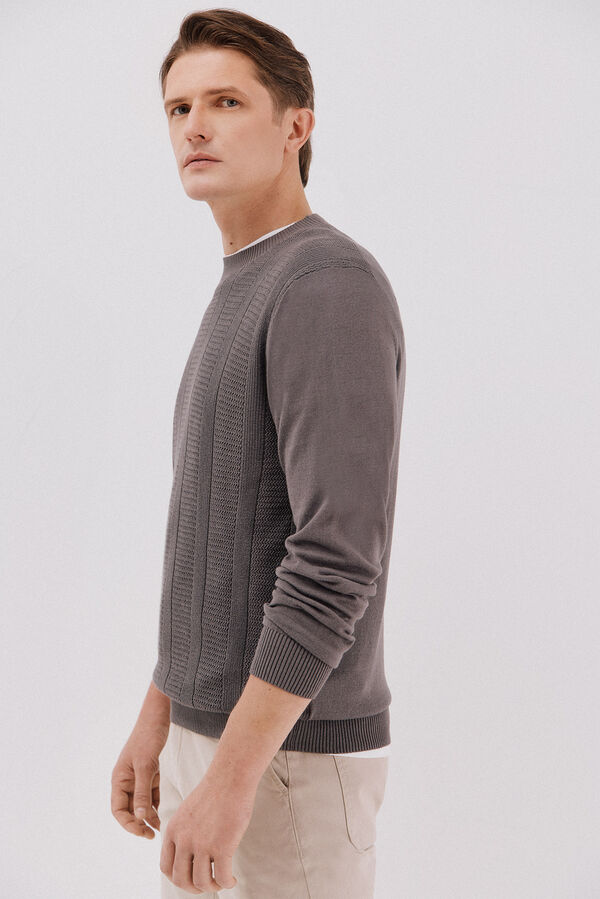 Cortefiel Fine braided cotton crew crew neck sweater Grey
