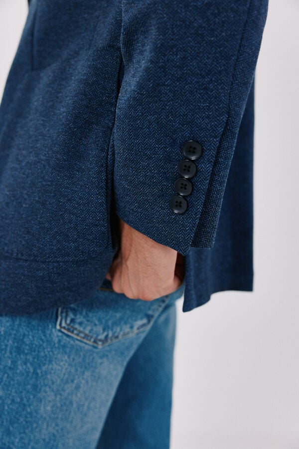 Cortefiel Navy herringbone knit blazer Blue