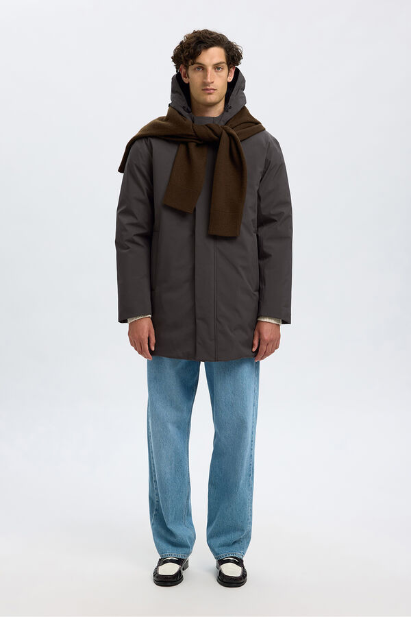 Selected Parka impermeável com capuz Cinzento