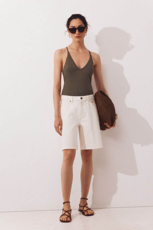 Cortefiel Shiny fabric shaping swimsuit Kaki