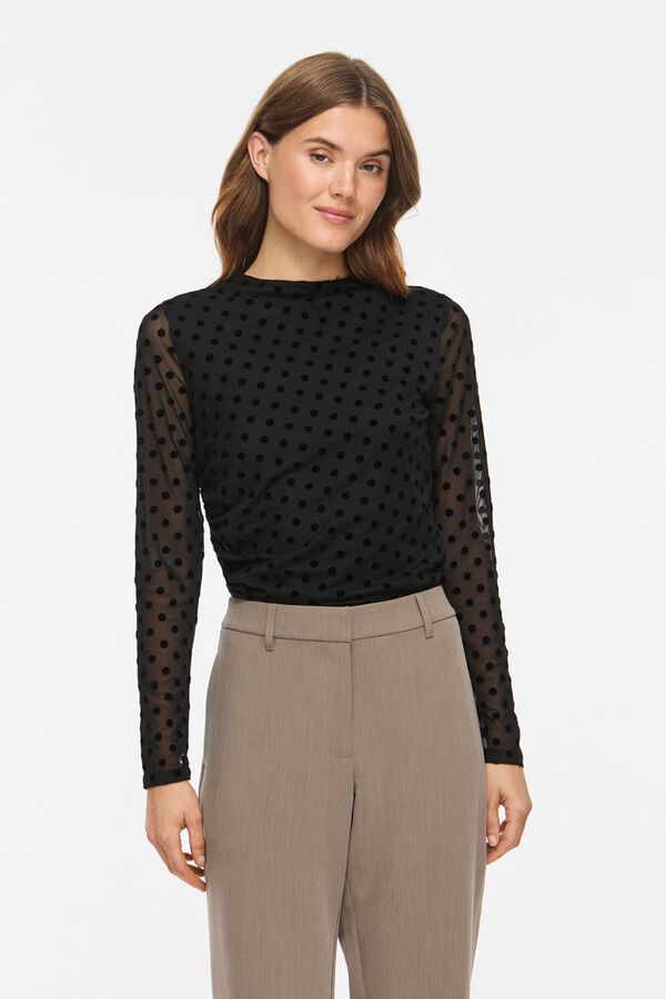 Vila T-shirt de tule com bolinhas Preto