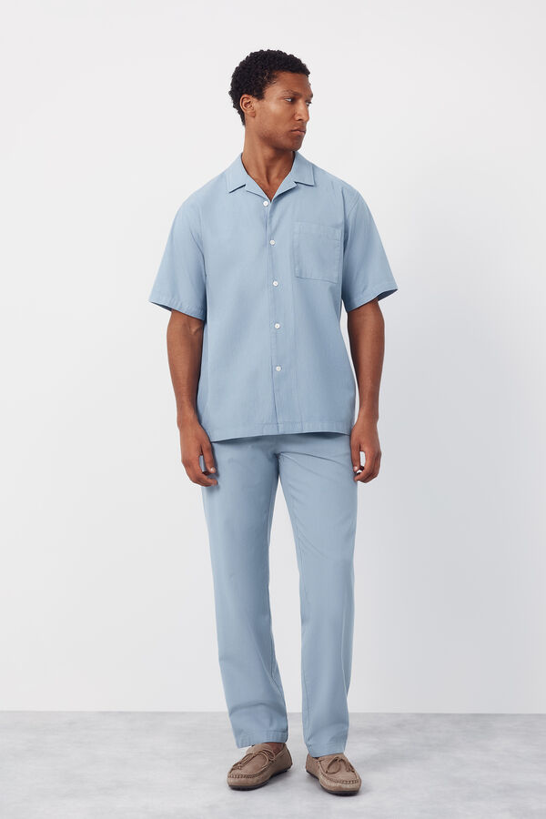 Cortefiel Plain short sleeve bowling collar shirt Blue