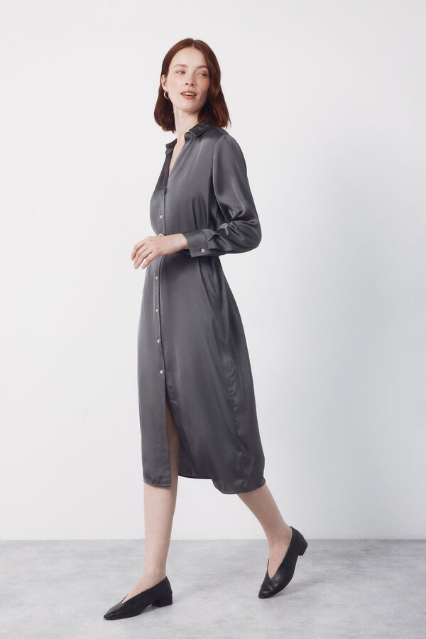 Cortefiel Satin shirt dress Grey