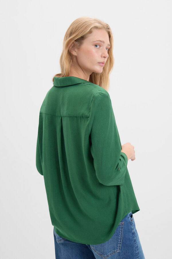 Cortefiel Satin blouse with lapel collar Dark green