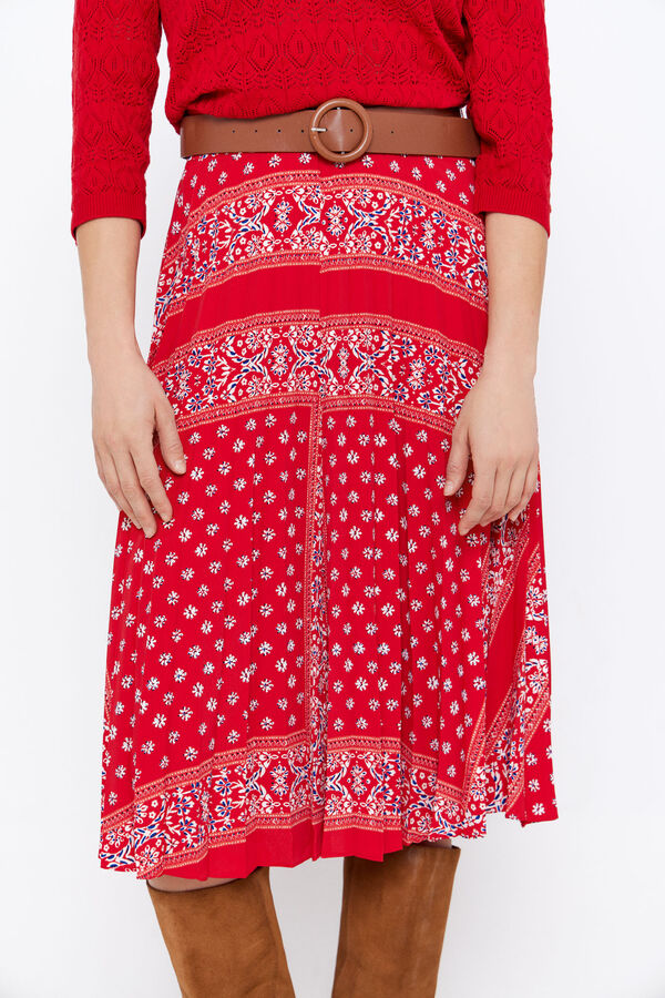 Cortefiel Printed pleated skirt Printed red