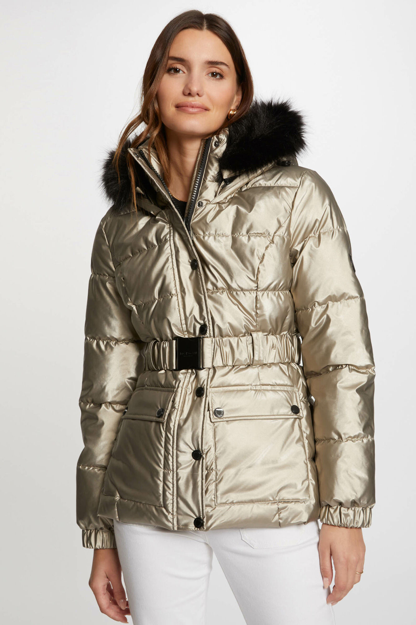 Morgan Sobretudo met&aacute;lico com capuz