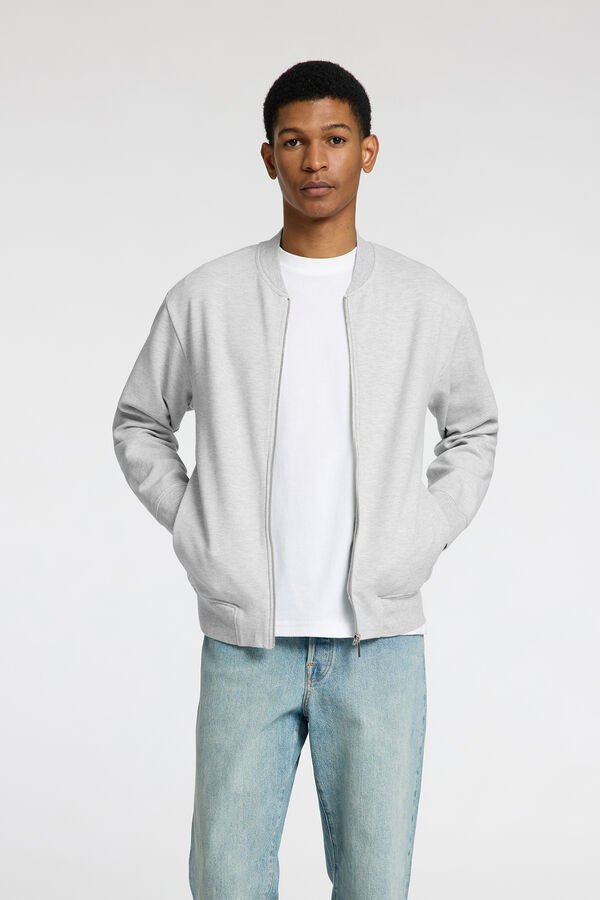 Selected Sweatshirt estilo bomber feito com algod&atilde;o org&acirc;nico Cinzento