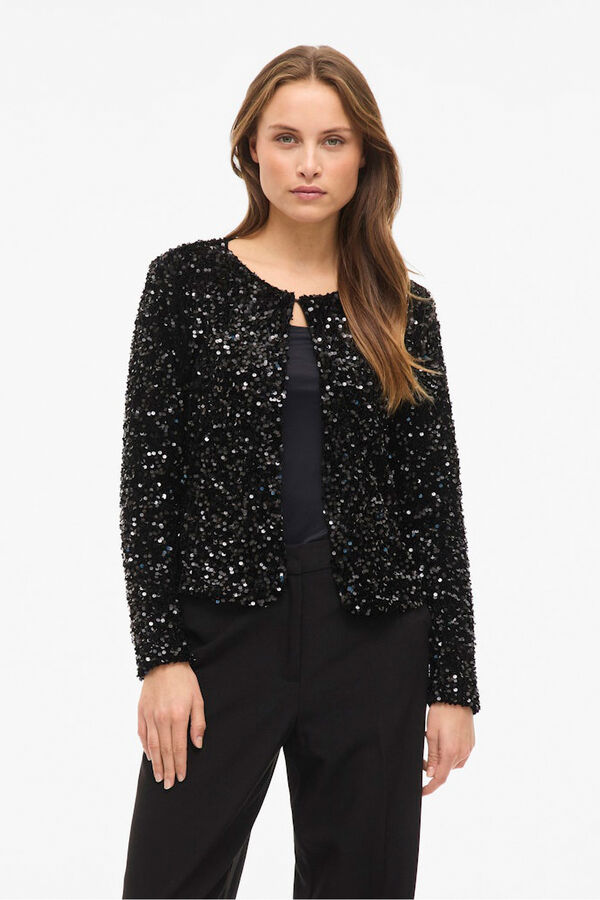 Vila Casaco curta de lantejoulas Preto