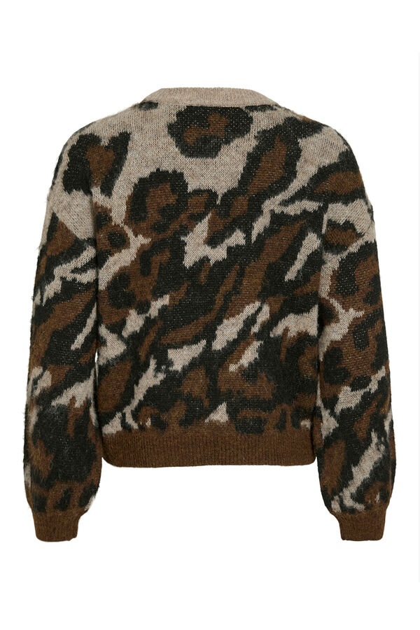 Vila Camisola de malha jacquard com lã Castanho