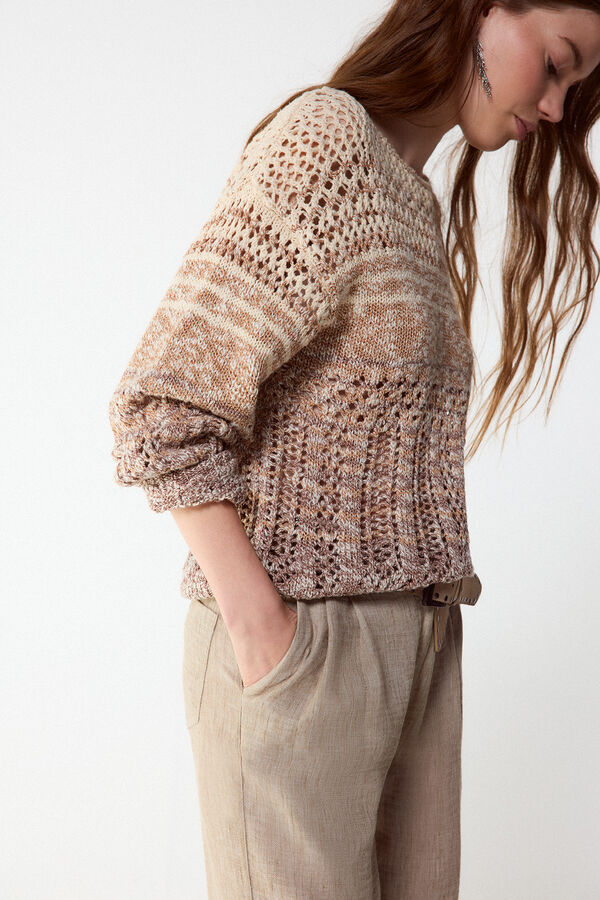 Slowlove Jersey punto calado Marr&oacute;n