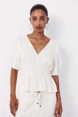 Cortefiel White V-neck blouse Ivory