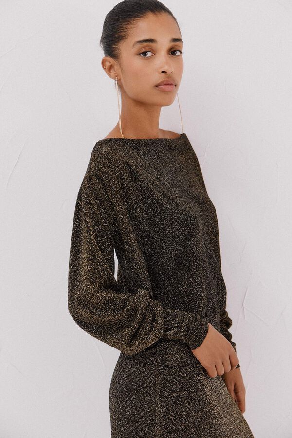 Cortefiel Jersey cuello drapeado. Dorado