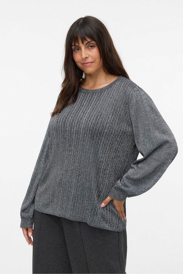 Vero Moda Curve Suéter canelado lurex plus size Preto