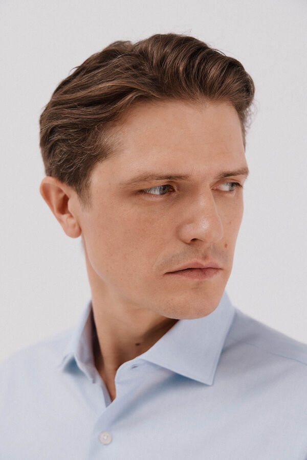 Cortefiel Plain easy-iron shirt with cufflinks Blue