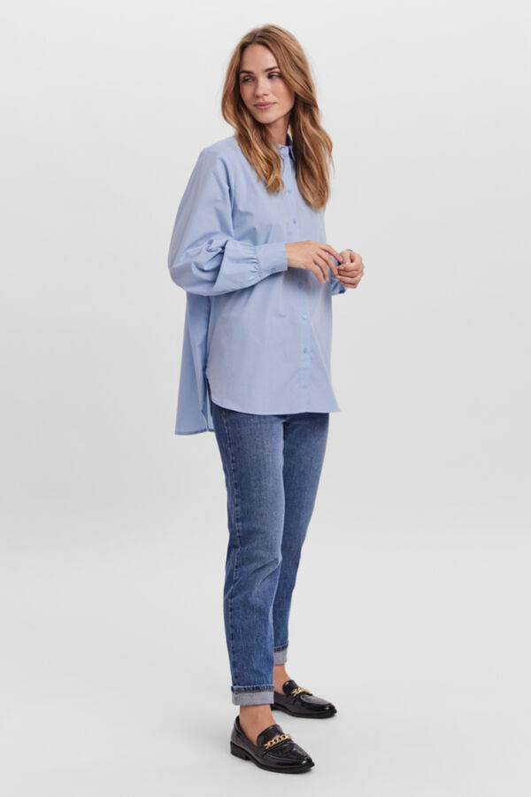 Cortefiel Camisa oversize de mujer manga larga Azul