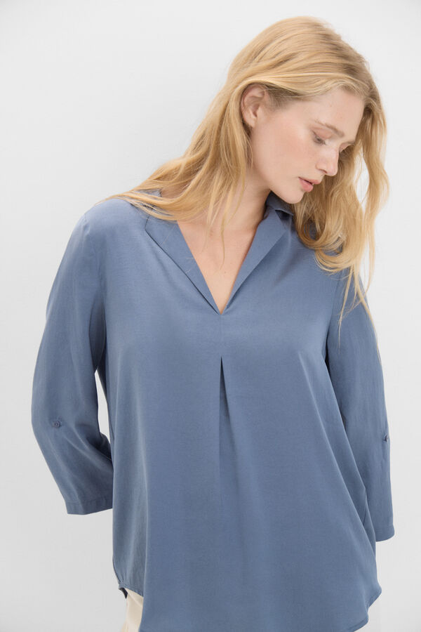 Cortefiel Satin blouse with lapel collar Blue