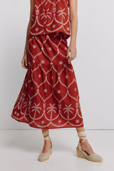 Vila Saia midi estampado tropical Laranja
