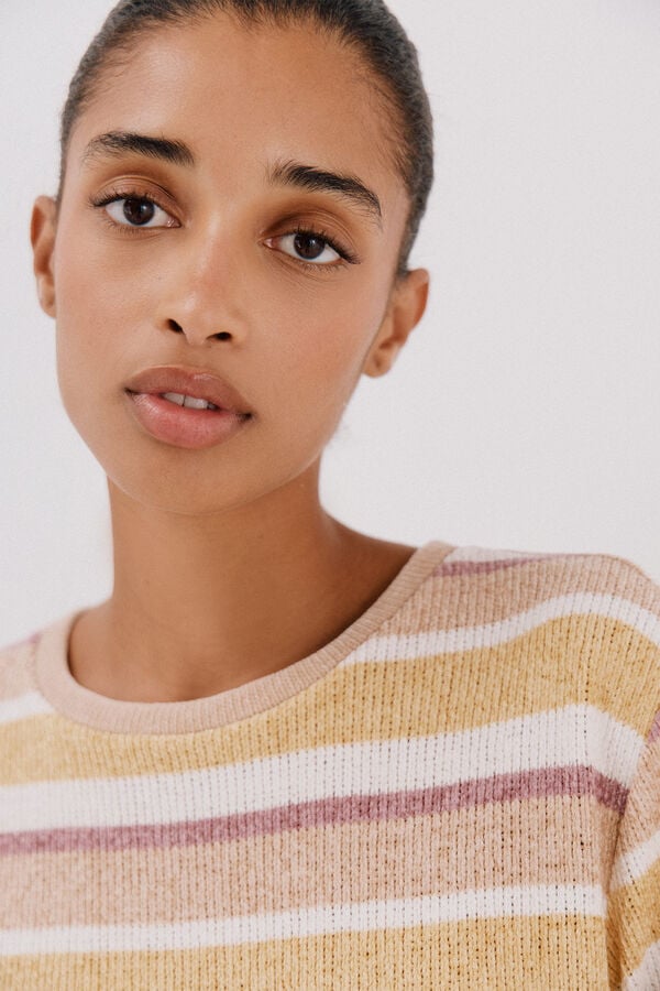 Cortefiel striped chenille t-shirt Yellow