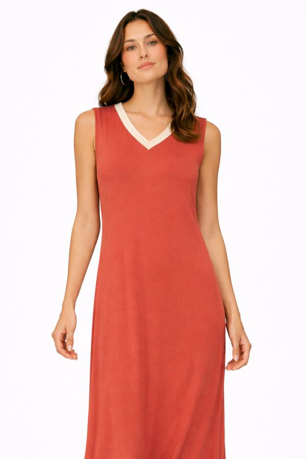 Vila Vestido midi sin mangas de viscosa y lino Coral