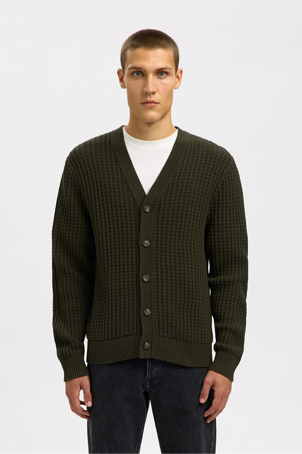 Selected Casaco de malha 100% algodão orgânico com gola em bico  Verde