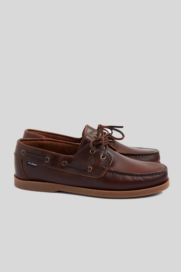 Cortefiel Brown leather deck shoe Brown