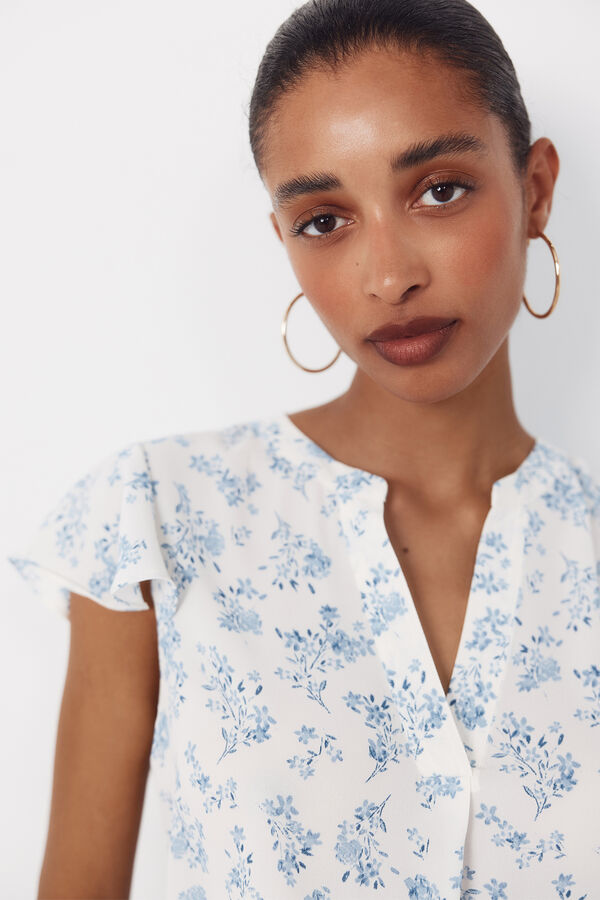 Cortefiel Blusa fluida manga vuelo Estampado blanco