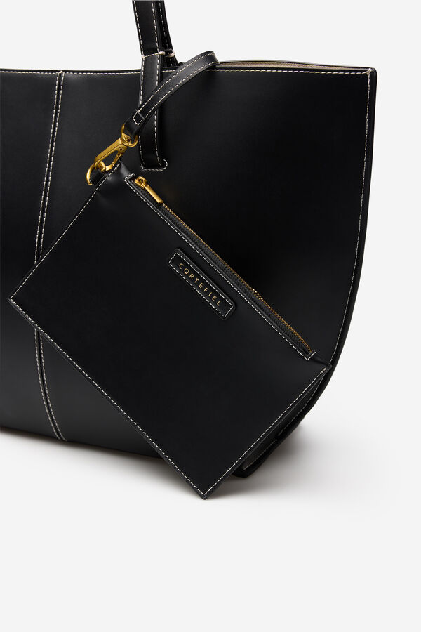 Cortefiel Basic shopper bag with stitching Black