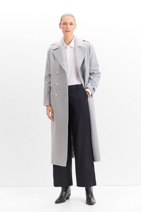 Cortefiel Long military coat Grey