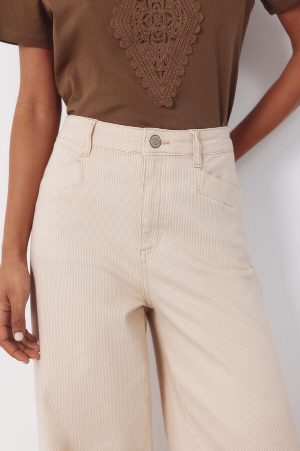 Cortefiel Sand striped trousers Ivory