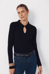 Cortefiel Jersey-knit keyhole polo shirt Black