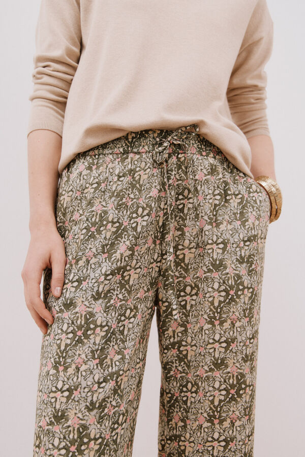 Cortefiel Flowing printed trousers Printed green