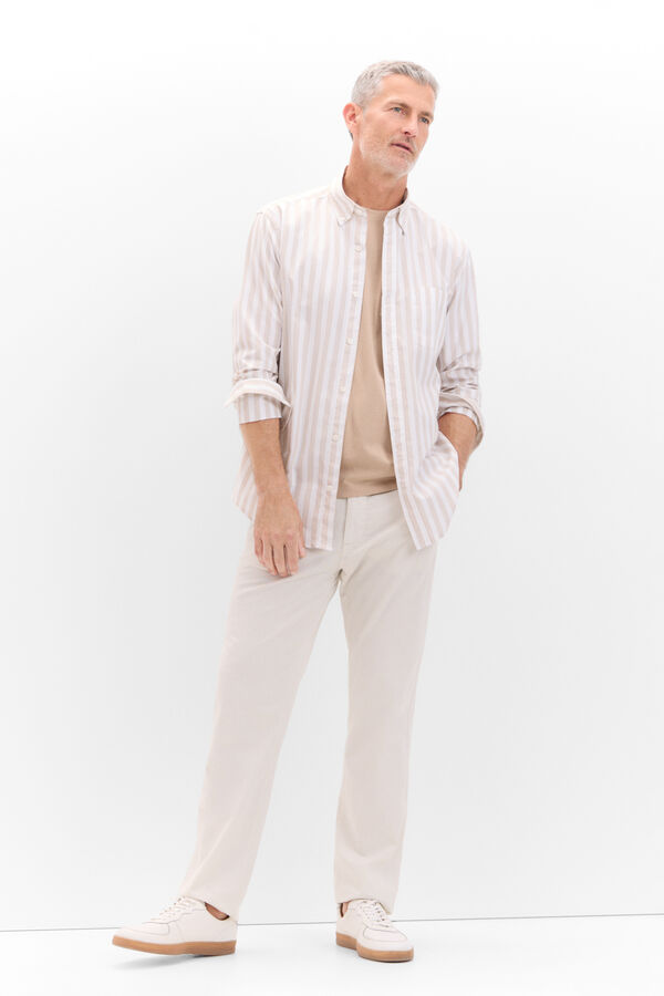 Cortefiel striped poplin shirt Beige