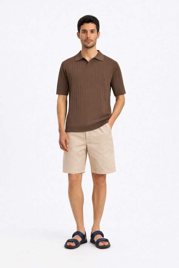 Selected Polo de malha canelada Castanho